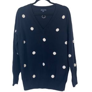 GAP Factory Women’s Navy 100% Cotton V-Neck Sweater, White Polka Dots, Size L